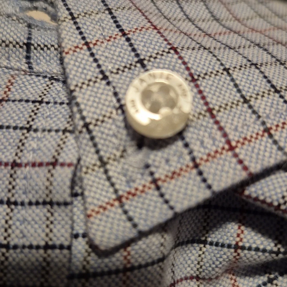 Janie and Jack boys size 3 button down shirt light blue, with red and blue lines - Picture 7 of 7